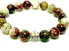 Handmade 10mm Rare Red Lightning Agate Gemstone & .925 Silver Bali Bead Bracelet