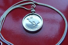 Bunny Rabbit Coin Bezel Pendant on a 30″ 925 Sterling Silver Snake Chain