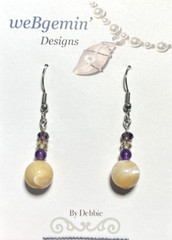 Handcrafted Shell With Purple and Cream Crystal Earrings CCJC107we