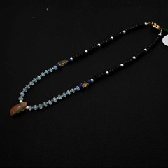 Rainbow Moonstone Faceted Beads Necklace with Unkite Jasper Pendant with Spinel