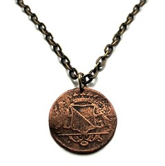 antique ! 1754 Netherlands City of Utrecht 1 Duit coin pendant Dutch Oost 003854