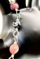 Sterling Silver Rhodochrosite Tourmaline Snowflake Obsidian Gemstone Bracelet
