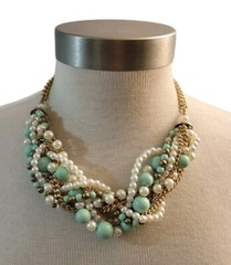 Hand Crafted Upcycled Faux Pearl And Chain Necklace 20 In Beachy Pastel Spring