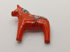 Vintage Hand Painted Carved Red Wood ATKA Dala Horse Brooch Pin Sweden Floral
