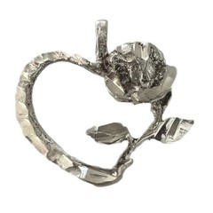 Vintage Artisan Open Rose Heart Sterling Silver Flower Pendant 1.07 Grams 3/4″