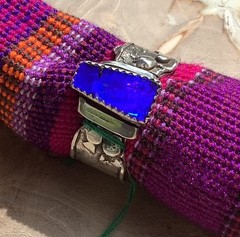 Lightening Ridge Black Opal and Silver Handmade Ring Size 13