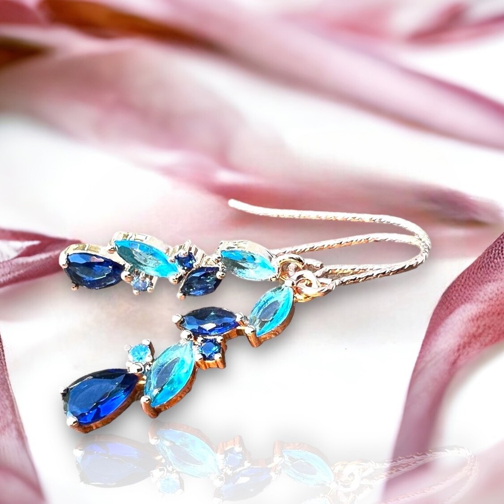 14K Rose Gold Filled Lab Made Swiss Blue Topaz and Sapphire Earrings