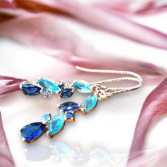 14K Rose Gold Filled Lab Made Swiss Blue Topaz and Sapphire Earrings
