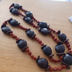 Vintage 37″ Hand Crafted Necklace Made From Natural Red And Brown Seeds