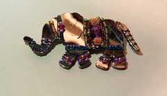 Liztech Artisan Jewelry 2002 Handcrafted Blue Gold Purple Elephant Brooch Pin