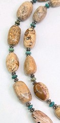 Brown Jasper Turquoise Sterling Bead Necklace 32 Inch Layering 160 Grams Barse