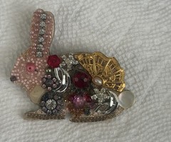 Handmade Rabbit Pin Brooch From Old Broken Pieces Of Jewelry None Are Alike.