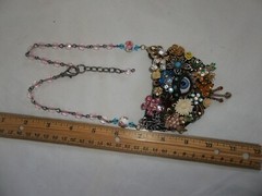 *SALE*Vintage Victorian Flower Antique Eye Rhinestone Collage Statement Necklace