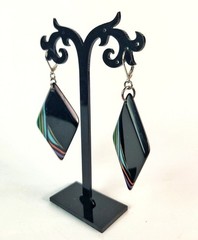 Sobral Retroz Style Black Diamond Shape Beads Art Deco Artist Made Earrings