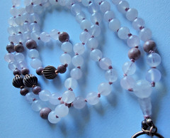 Mala 108 Beads, Rose Quartz & Rhodonite with pendant hand knotted Mala Necklace