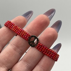 Mishky Seed Bead Peace Sign Bracelet Red Orange Woven Artisan Fair Trade