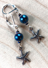 double HEMATITE Silver color drops LEVERBACK handcrafted Silver Pl #825