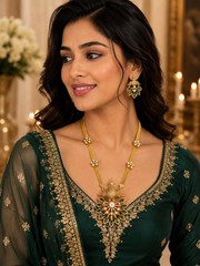 Premium Peacock Necklace Set Gold Plated Moissanite Polki AD Brass Jewelry
