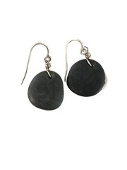Handcrafted Minimalist Black River Stone And Silver Peace Symbol Earrings