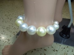 10 in pearl anklet yellow chunky handmade two tone with lobster claw stretch