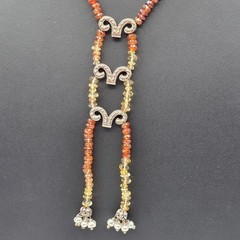 Sterling Silver Citrine Garnet Style Beaded Lariat Necklace Pearl Tassels 28″