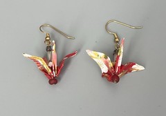 Japanese Traditional Origami Tsuru Bird Crane Design Earrings Red/White/Yellow