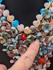 Artisan Clay Flower Glass Bead Statement Necklace Gold Tone Bib Chunky 145g READ