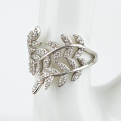 Kiera 925 Sterling Silver CZ Leaf Wrap Bypass Ring Size 7.75 Olive Branch 3.9g