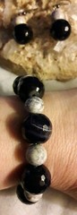 Artisan Dark Purple Agate Bracelet Size Small 2″ Dangle Earrings Set