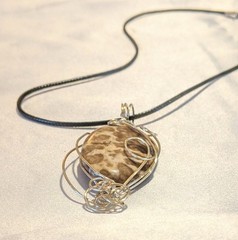 Leopard Skin Jasper Pendant Necklace Handmade Silver Wire Wrapped Artisan NEW