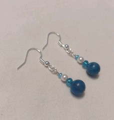 Blue Apatite Earrings on Sterling Silver French Hooks, Natural Gemstones