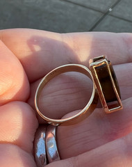 VINTAGE 14K YELLOW GOLD TIGER EYE RING UNUSUAL CUT /DESIGN STONE MODERN LOOK