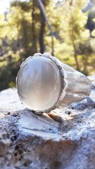 Sterling Silver Raw Textured Hand Sculpted Natural Beige Moonstone Ring