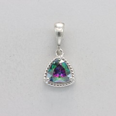 Faceted Triangle Trillion MYSTIC TOPAZ Pendant – 925 STERLING SILVER Rainbow 95e