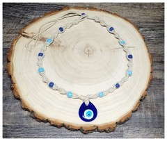 Hemp Necklace / Choker with Glass Evil Eye Protection Pendant