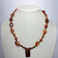 Artisan Carnelian Agate Statement Necklace 20″ Chunky Bead Boho Pendant