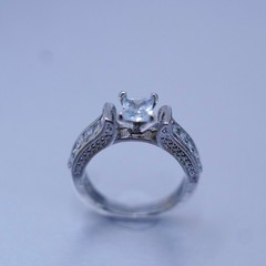 Size 7, vintage Sterling 925 silver handmade engagement ring with cluster Cz