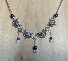 Wolf/Fox Mask Necklace- Gothic, Fairytale, Purple Beads, Celtic Knot Charms, 18”