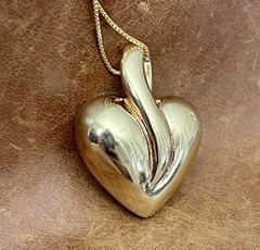 Italy Gold Vermeil 925 Reversible Polished/ Brushed Heart Pendant Necklace 18”in