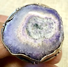 Vintage Artisan Purple Solar Quartz Druzy Slice Statement Ring Silver Tone