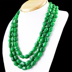 916.50 Cts Earth Mined 3 Line ENHANCED Emerald Oval Faceted Beads Necklace