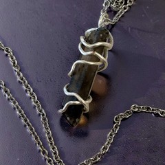 Smoky Quartz Crystal Point Pendant Handcrafted Silver tone Wire Wrap- 1.25”