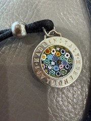 Silver Millefiori Flower Glass Pendant Green Red Yellow