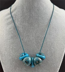 Artisan Speckled Turquoise Blue Glass Beads on Matching Cord 19.5″ Long