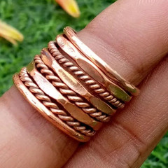 Solid Pure Copper Minimalist Healing Ring, Handmade, Unisex, 8 Pc Designer Rings