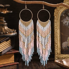 Art Deco Vibe Handmade Long Tassel Dangle Earrings – Glass Seed Beads