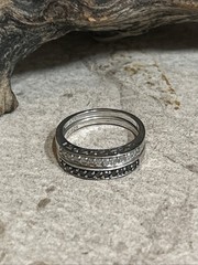 43. JS 925 Sterling White Black Lab Diamond Stackable Band 2 Rings 3.6g, 7s