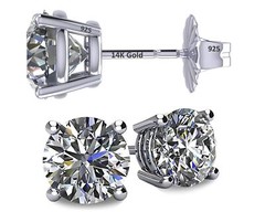925 Sterling Silver Platinum Plated 1.5 tcw Prong Setting Stud Earrings Jewelry