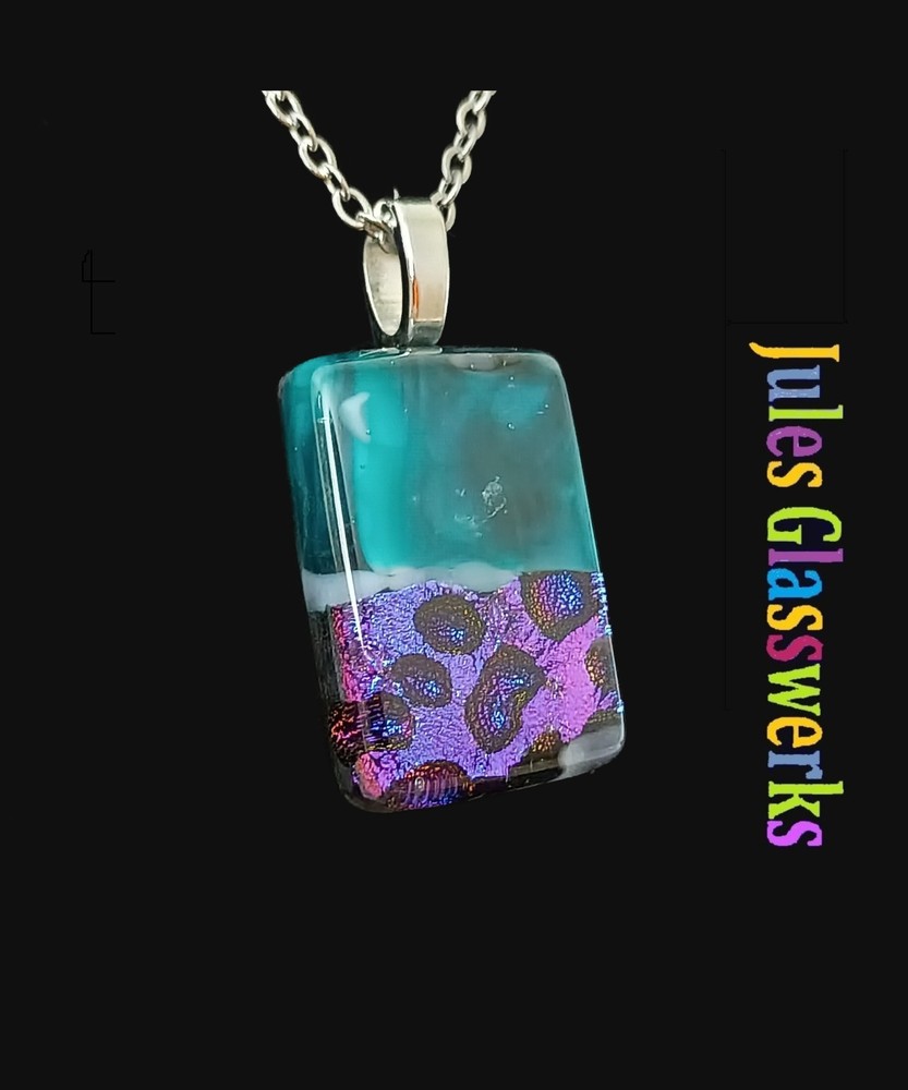Hand Crafted Dichroic Fused Glass Pendant Necklace W/ Chain #1867