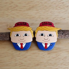 Wooden Stud Earrings Trump 2024 MAGA Handmade, Lightweight Patriotic Accessories
